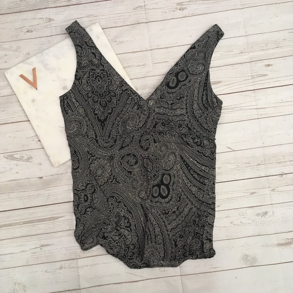 jcrew womens s paisley tank top black vneck femini - Picture 2 of 3